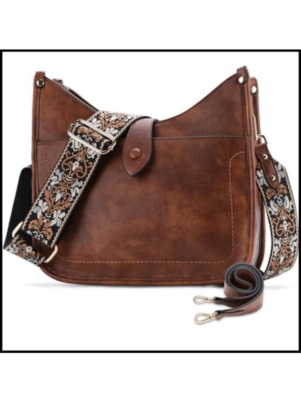 Vegan Leather Crossbody Purse with Guitar Strap Trendy Shoulder Bag